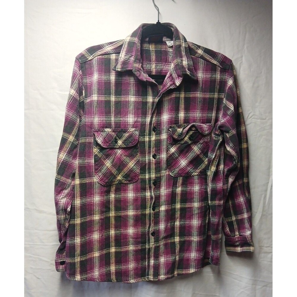 Dakota Flannel Shirt Mens Large Maroon Plaid Outdoor Camping Western Mountains